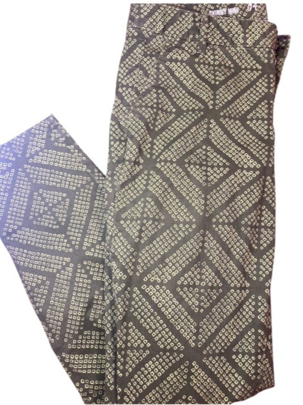 GAP Skinny Mini Khaki Pants Green with Pale Yellow Geometric Print Size 4